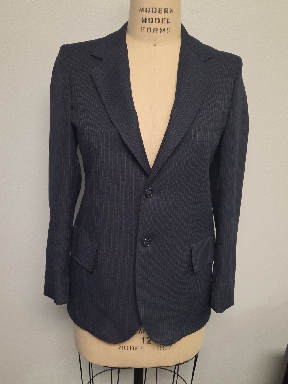Tailored Navy Pinstripe Blazer - Men's Classic Two-Button Jacket